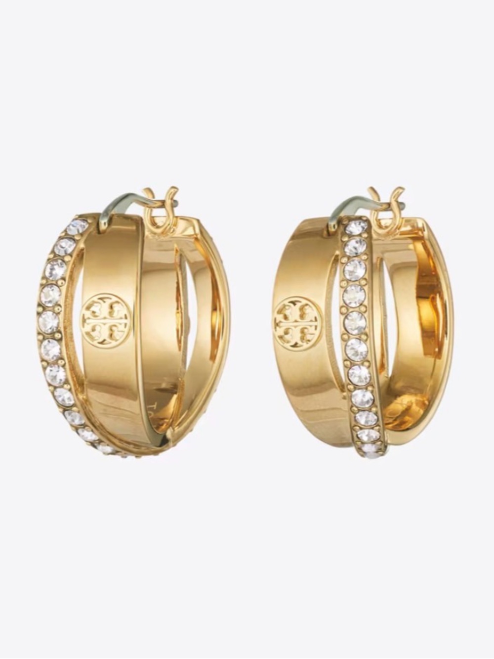 Tory Burch Gold Crystal-Embellished Hoop Earrings